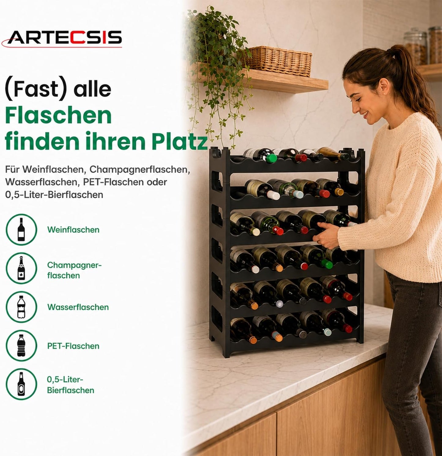Weinregal für 36 Flaschen, Schwarz 36 Flaschen
