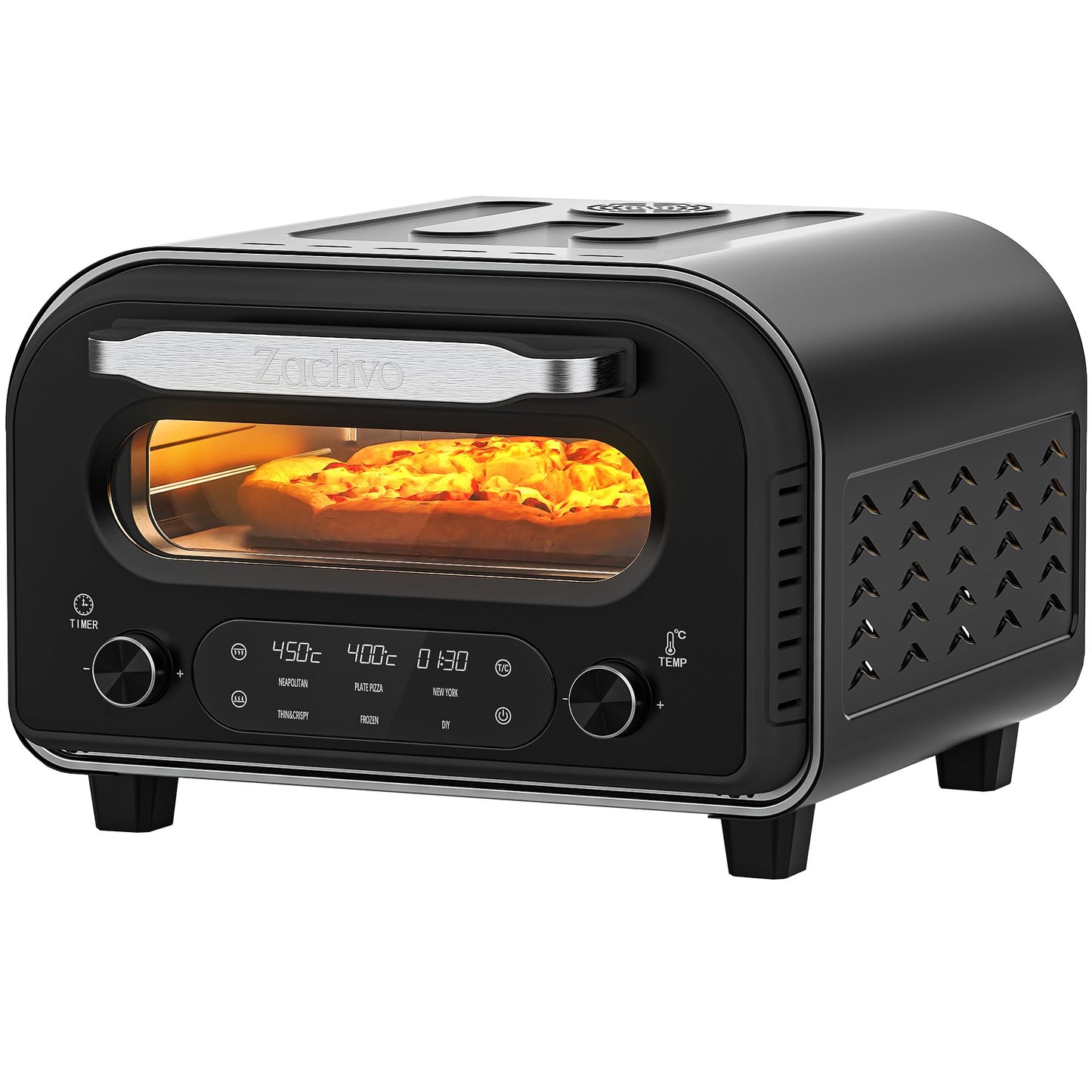 Elektrischer Pizzaofen mit Pizzastein & Rezeptbuch, mit Pizzaschieber&Pizzastein&Rezepten Schwarz