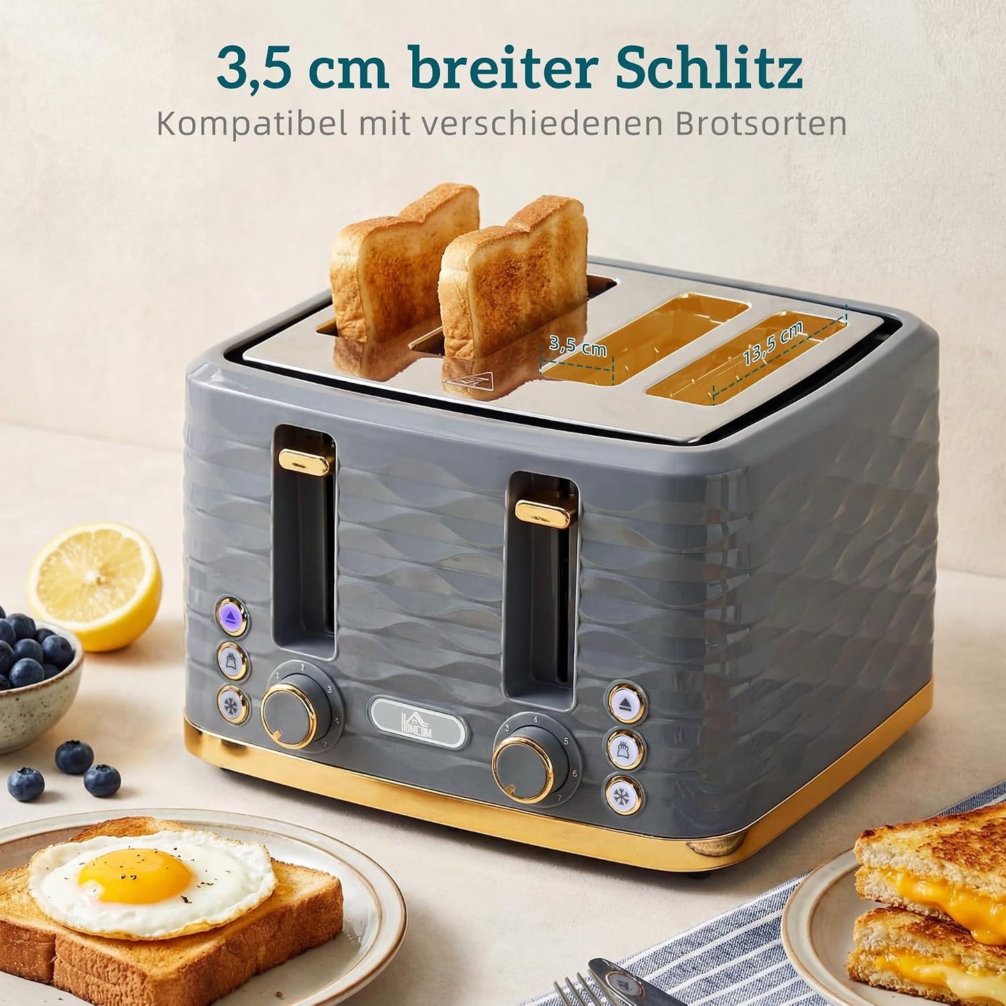 4-Scheiben-Toaster mit 7 Bräunungsstufen, Grau