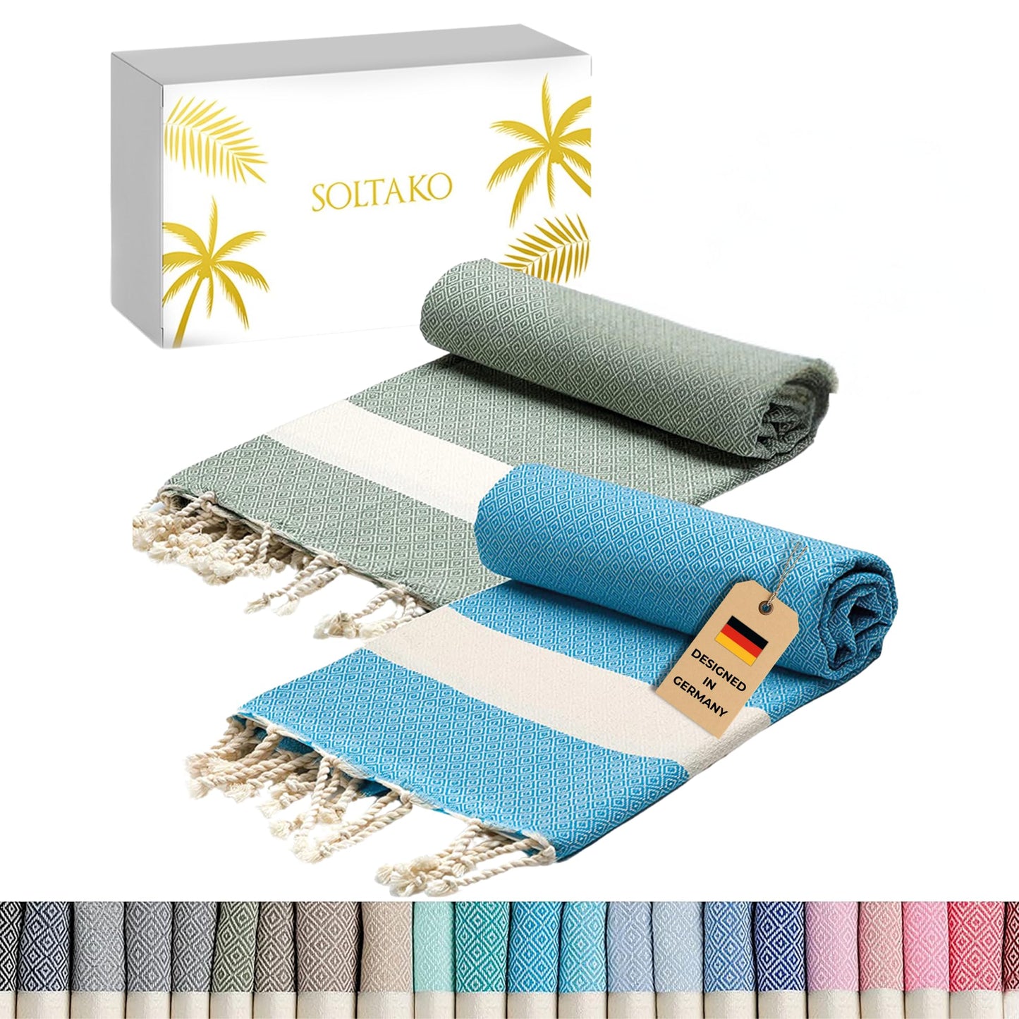 2er-Set Hamamtuch Fouta, 2er Set (Hellblau, Khaki) 2