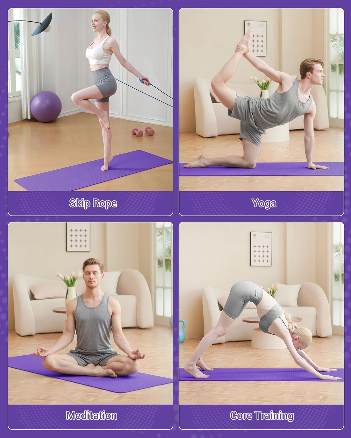 Gymnastik- und Yogamatte mit Tragegurt, Dunkellila/Helllila