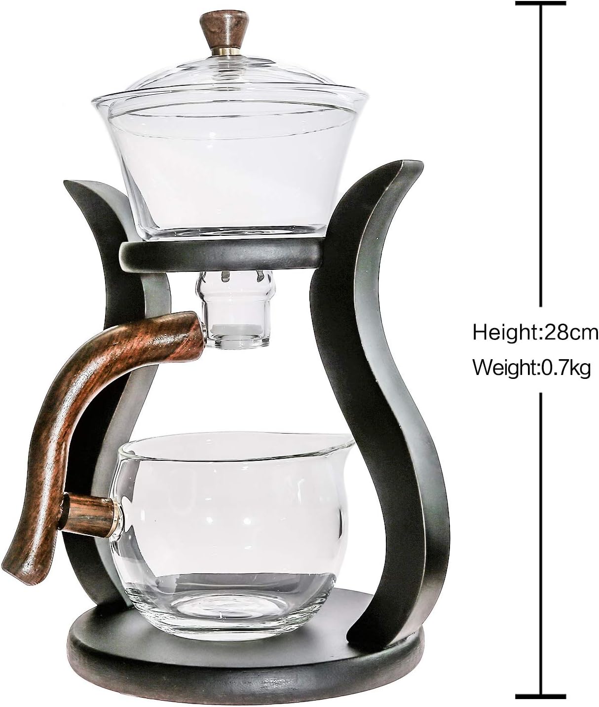 Lazy Kungfu Glas-Teekanne mit Magnet-Wasserdurchlauf, Teapot Only Holzfarben
