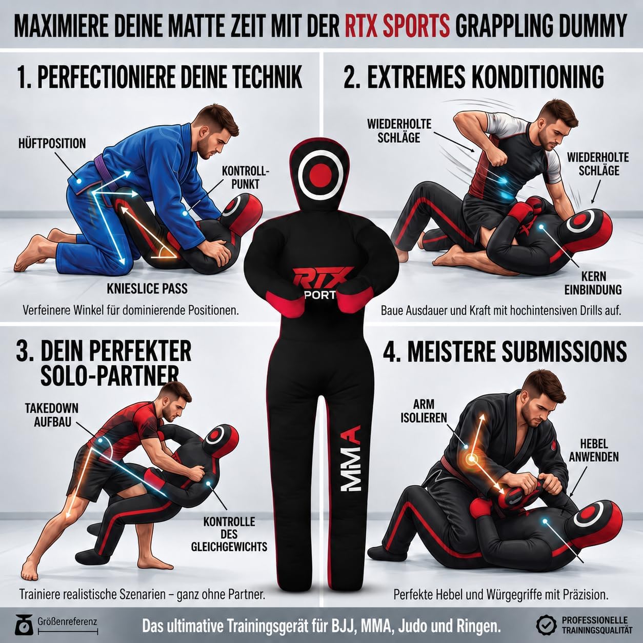 Grappling-Dummy für das Kampfsporttraining, Rot 47" - Inches
