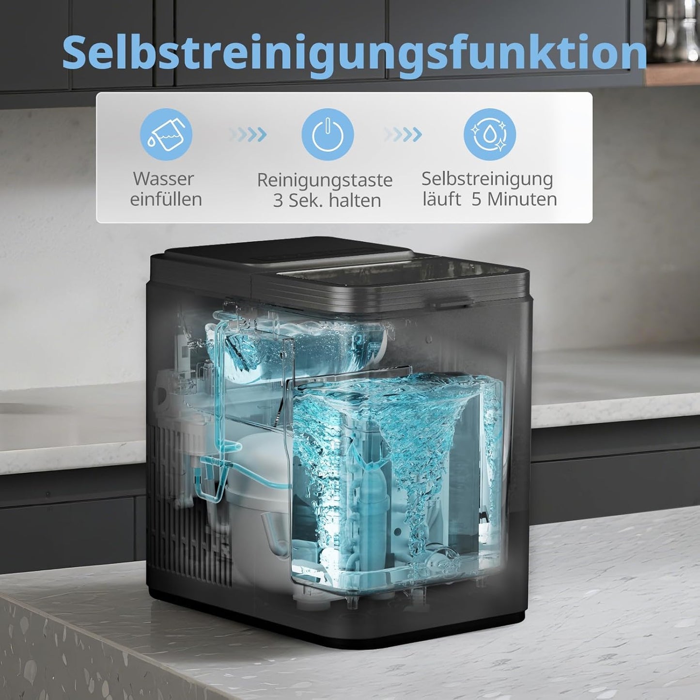 Eiswürfelmaschine mit Selbstreinigungsfunktion
