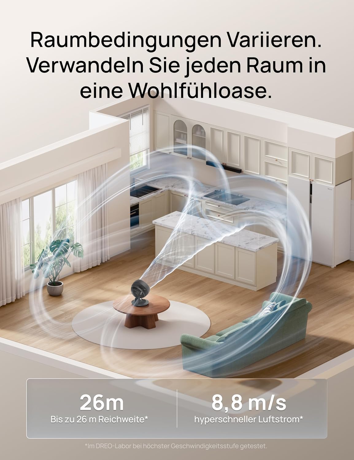 Tischventilator mit App-Steuerung, Grau