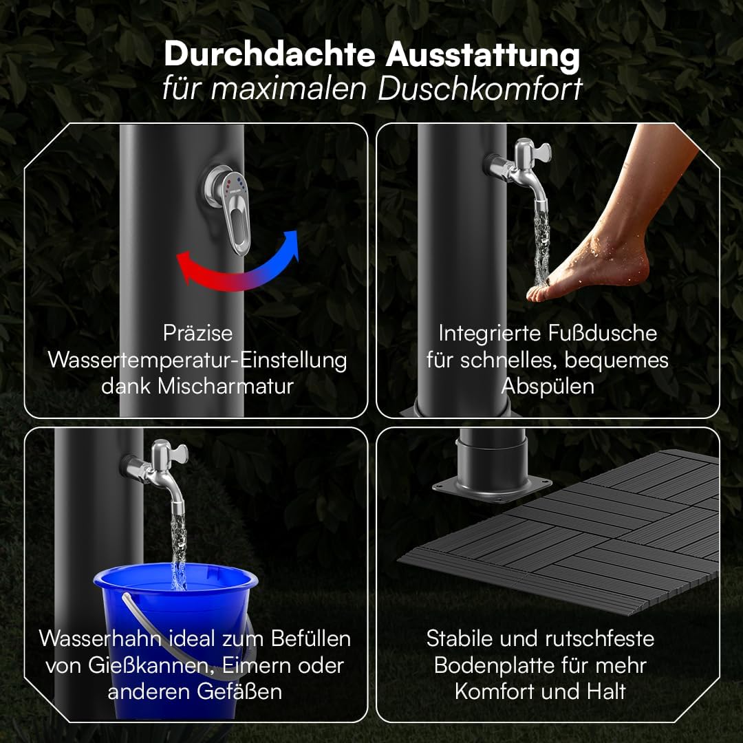 Solardusche mit Bodenplatte, 20 Liter mit Bodenplatte