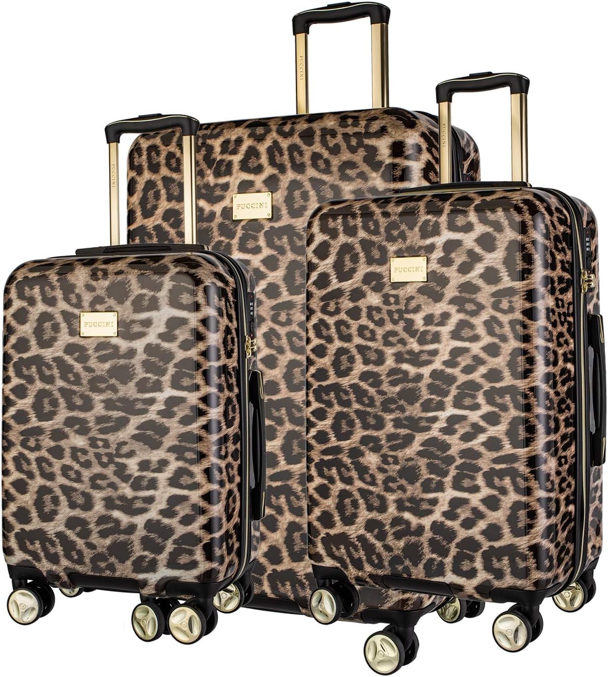 3-teiliges Hartschalen-Kofferset, Leopard Beige 6 Set: Gross + Mittelgross + Kabinenkoffer