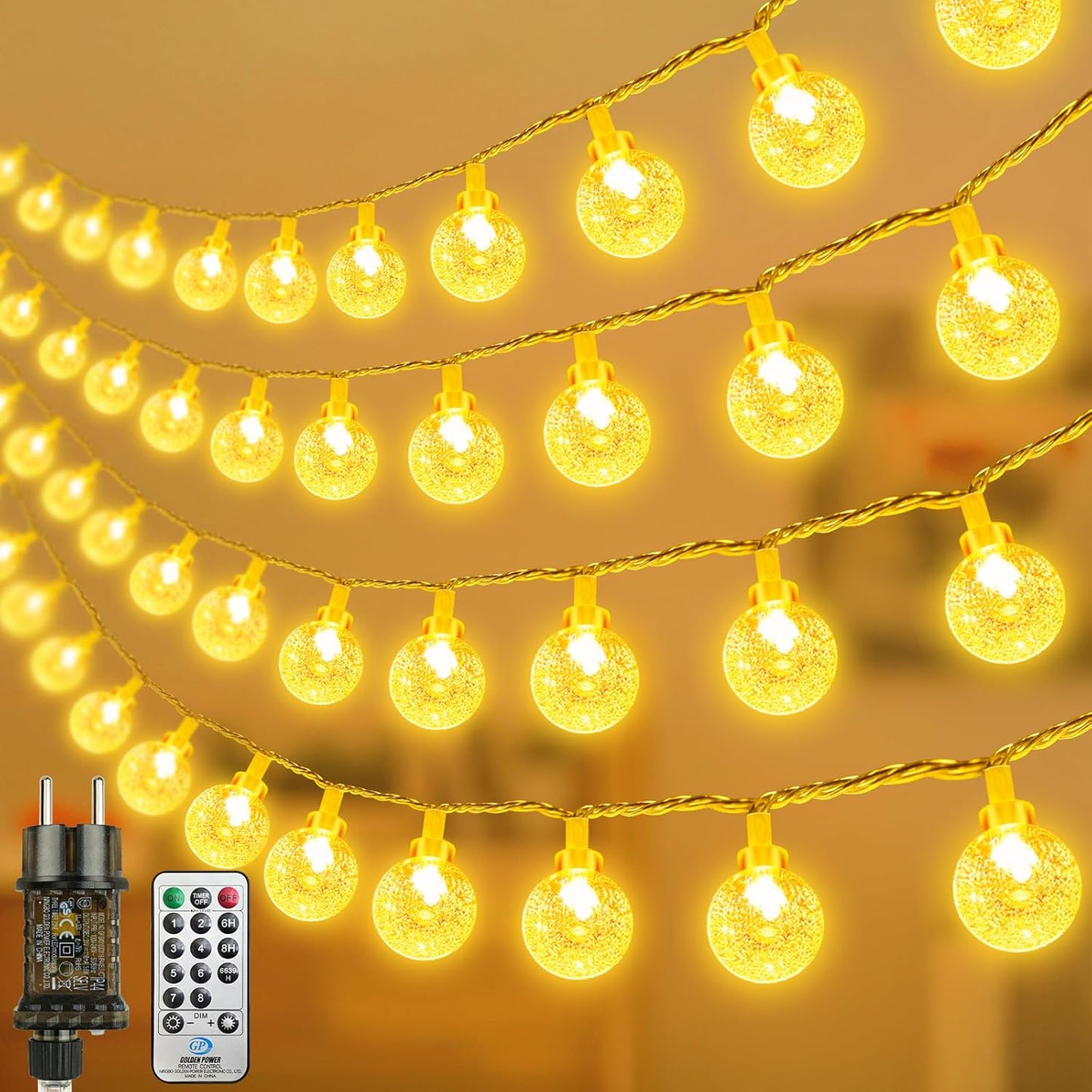 LED Lichterkette mit Fernbedienung, 200 LEDs, 8 Modi, dimmbar, Warmweiß-a 27M