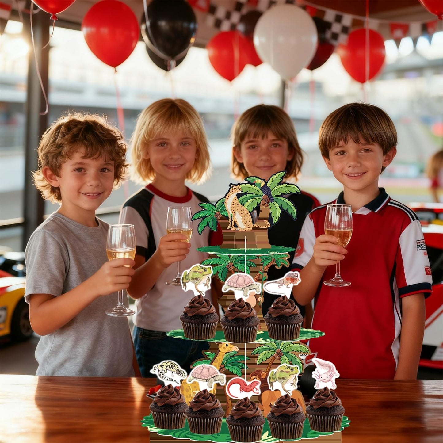 3-stöckige Dschungel-Etagere für Geburtstagsparty