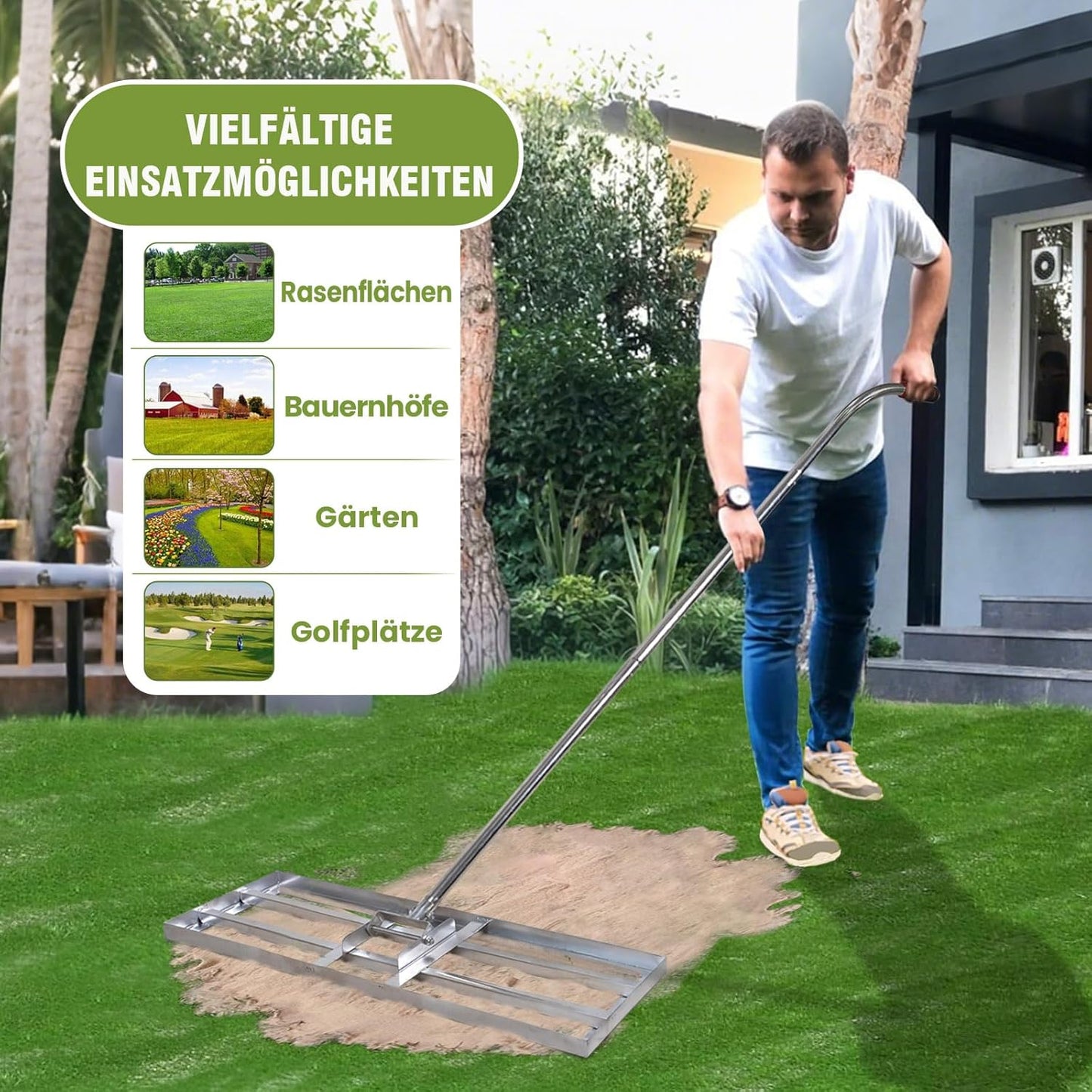 Rasenrakel mit verstellbarem Stiel, 2.15m, 25x72cm