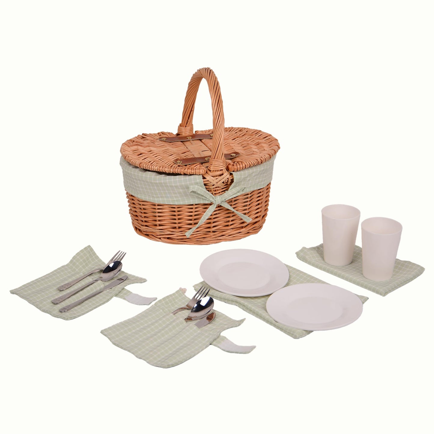 Kinder Picknickkorb mit Ausstattung, Oval Grün