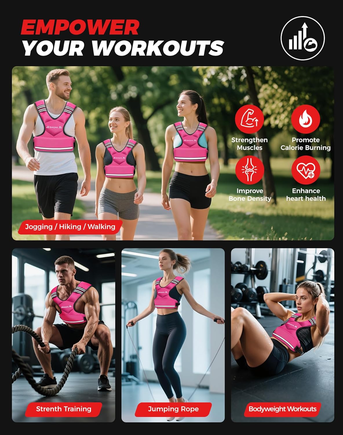 Einstellbare Gewichtsweste für Krafttraining, Rosa 5.5-8.2kg / 12-18lb