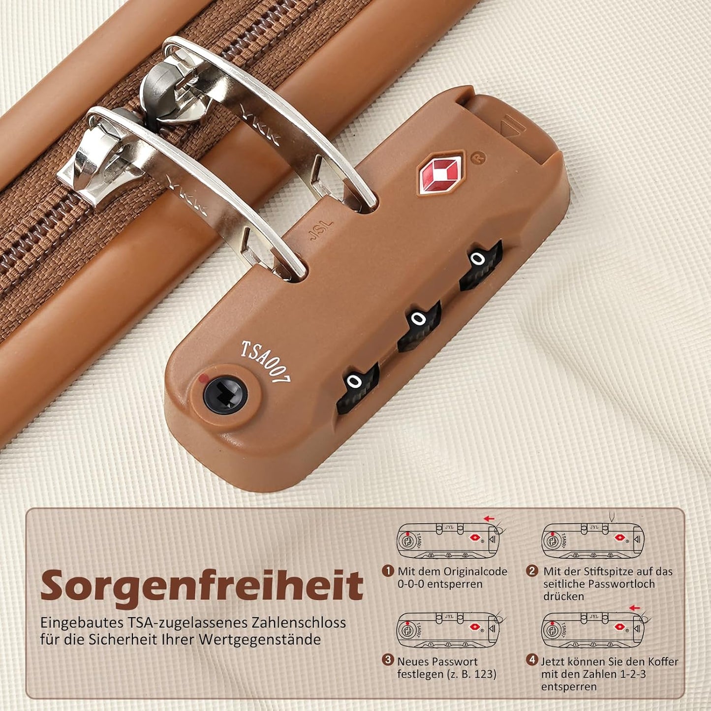 Hartschalen-Trolley-Set mit TSA-Schloss (3-teilig), Dunkelgrün/Braun Mittlerer Koffer-Set 3tlg