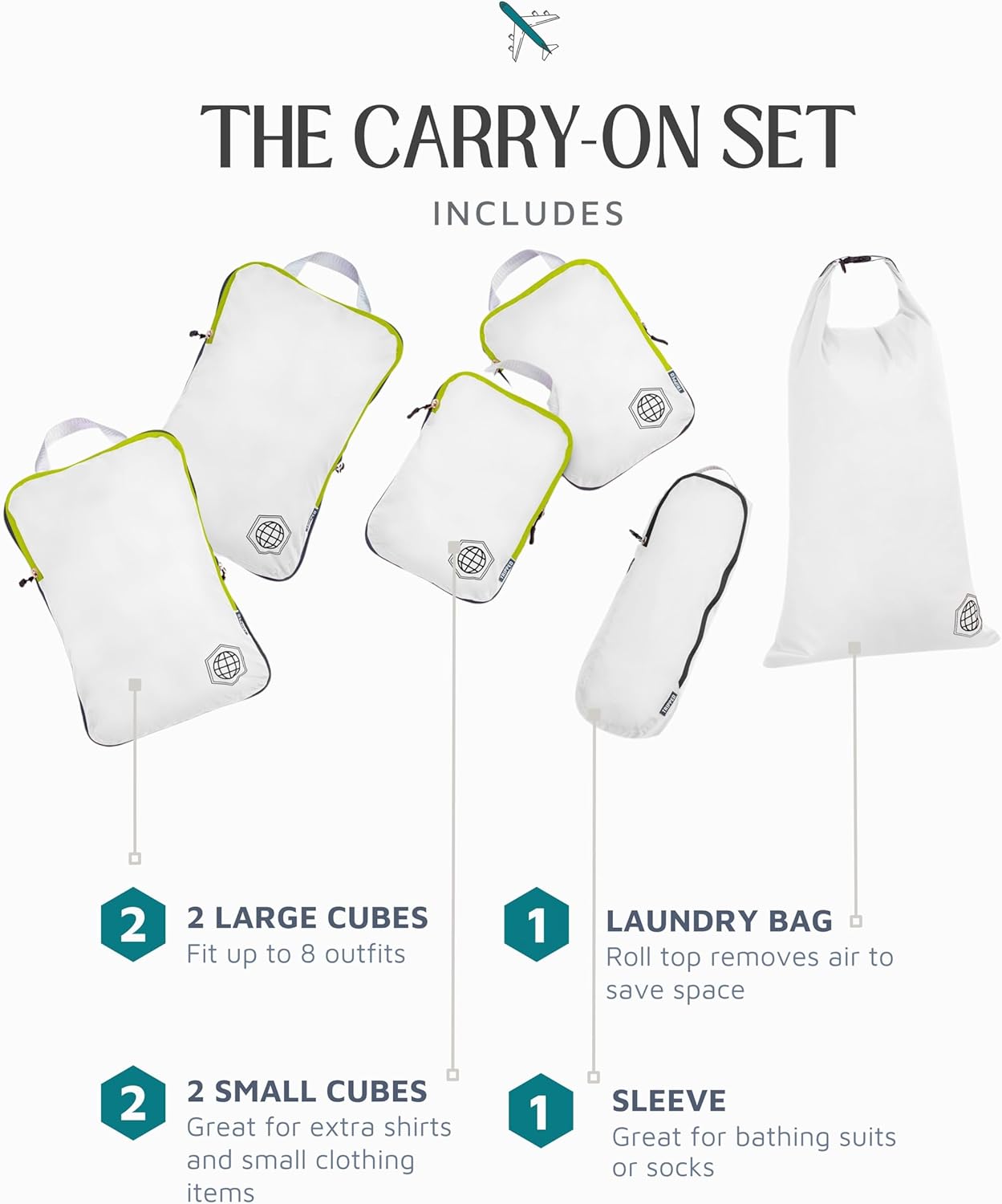Kompressions-Verpackungswürfel-Set, White/Green 6Piece