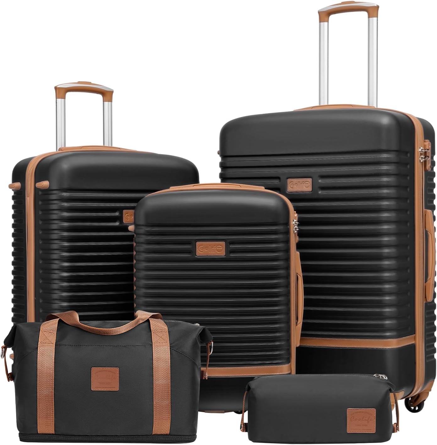 5-teiliges Reisekoffer-Set, Schwarz/Braun / Koffer-Set 5tlg