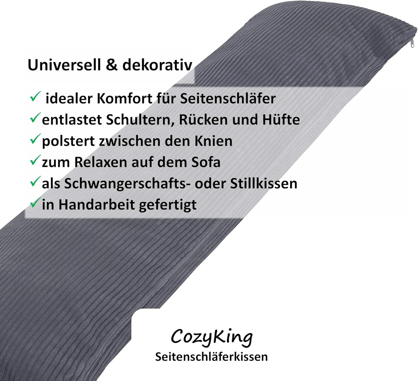 Seitenschläferkissen, Grau 145x40 cm