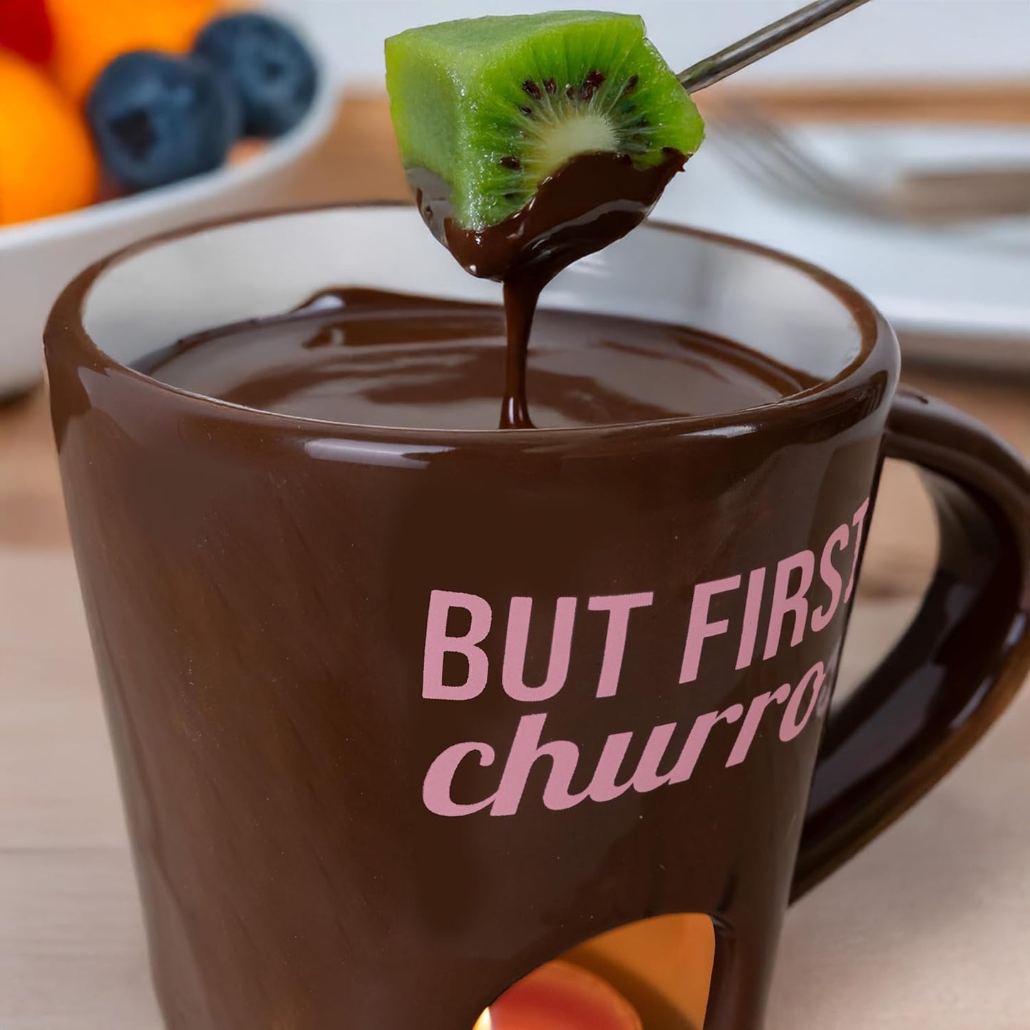 Fondue Tasse mit Gabel, Churros, Braun