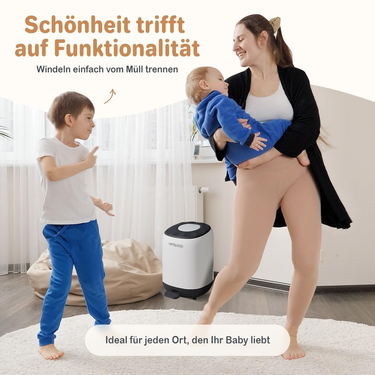Windeleimer für Babys ohne Kassette, Grau und Schwarz