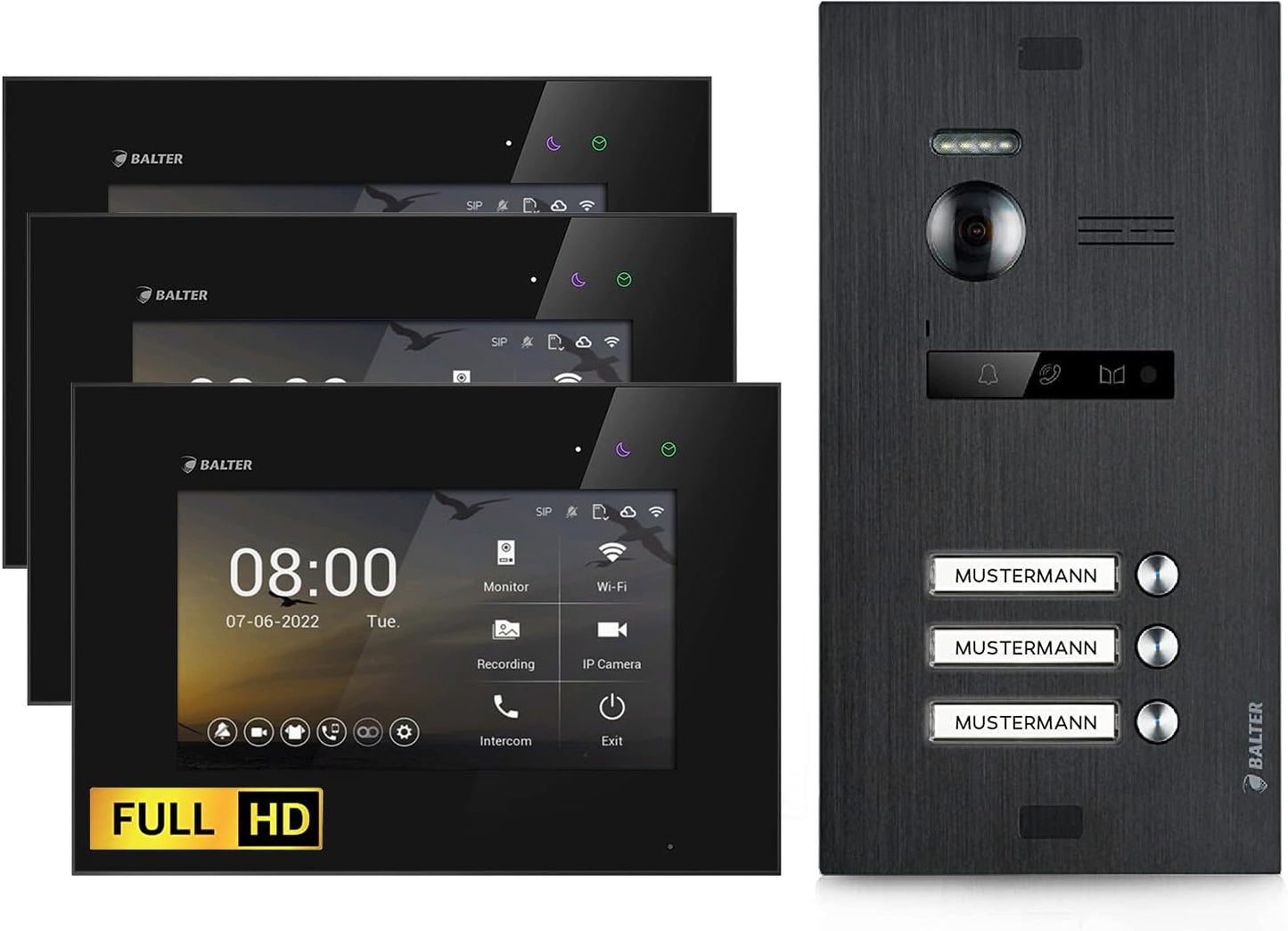 EVO-HD Video Türsprechanlage, 3-Familienhaus, mit 175° Weitwinkel-Kamera, 3 Familienhaus, Ohne App C.schwarz/Schwarz