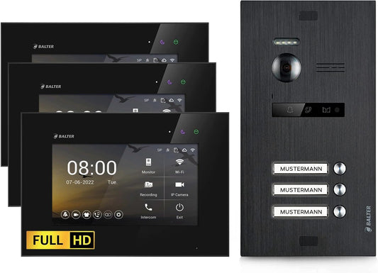 EVO-HD Video Türsprechanlage, 3-Familienhaus, mit 175° Weitwinkel-Kamera, 3 Familienhaus, Ohne App C.schwarz/Schwarz