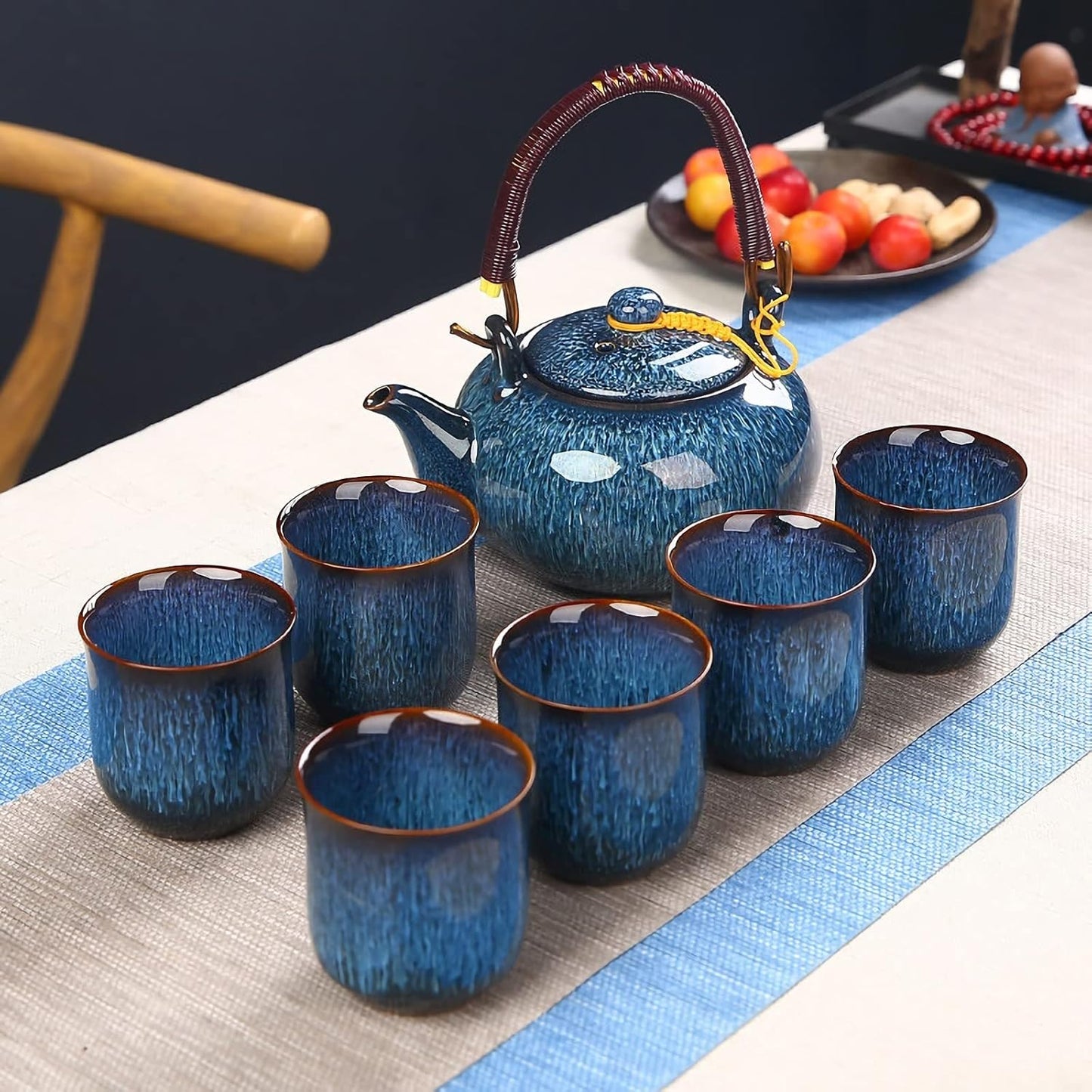 Tee-Set mit Teekanne und Tassen, Blau