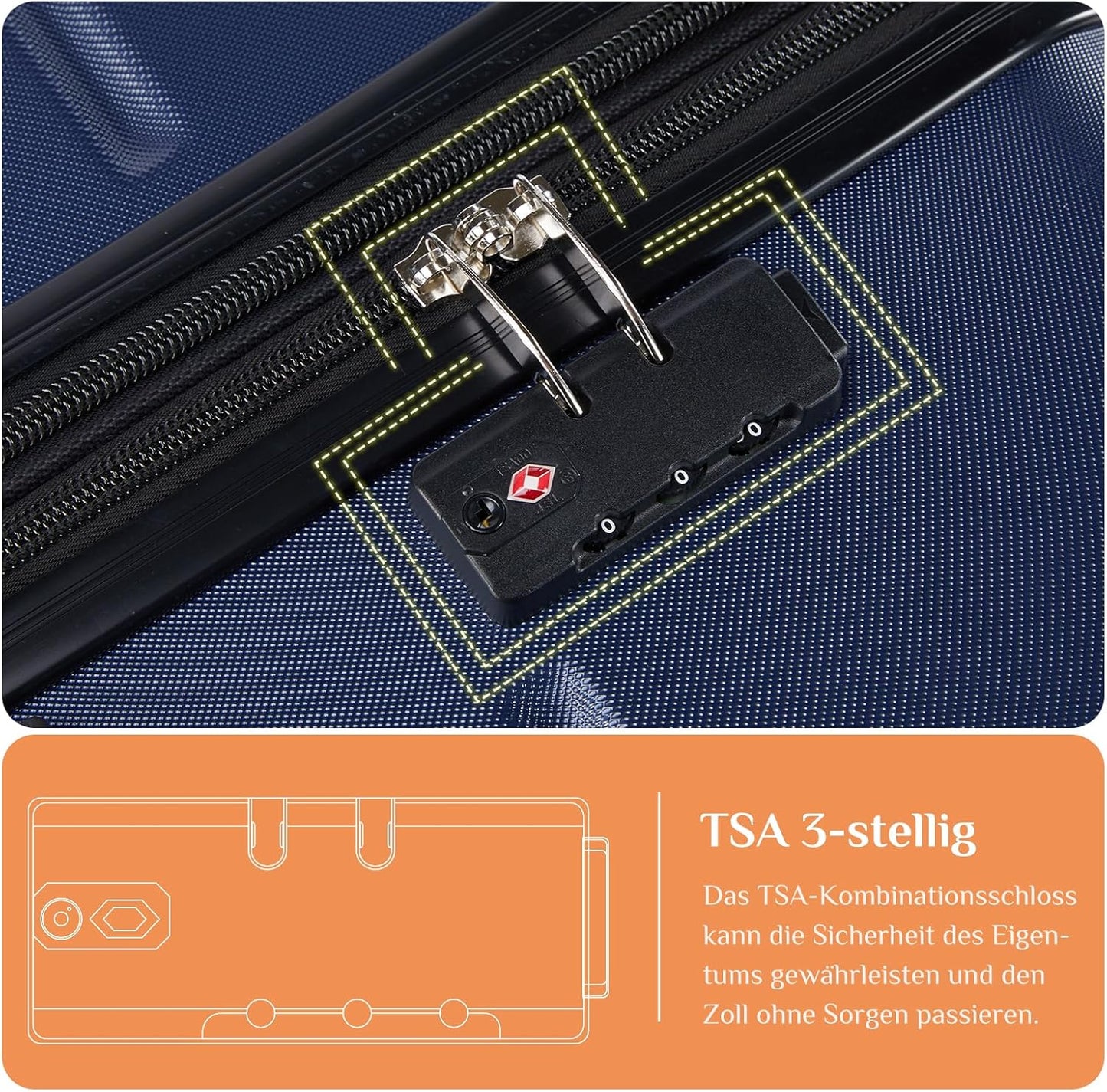 3-teiliges Hartschalen-Kofferset mit TSA-Schloss, Blau 3-Piece Set (20/24/28)