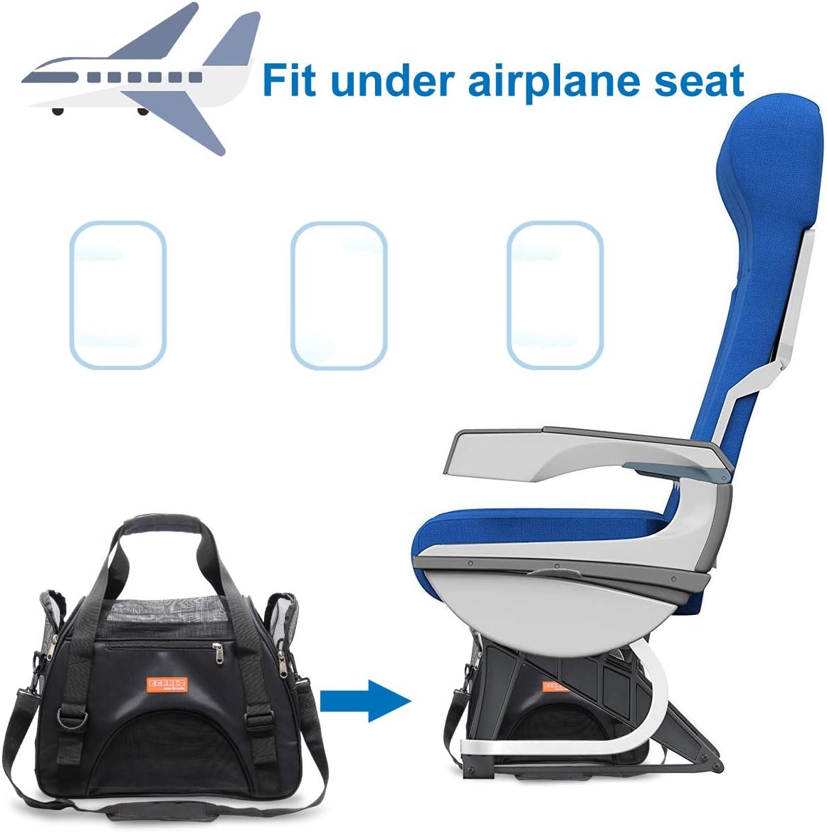 Flugzeugtaugliche Reise-Tragetasche für Haustiere, L 44 x B 30 x H 20 cm Schwarz