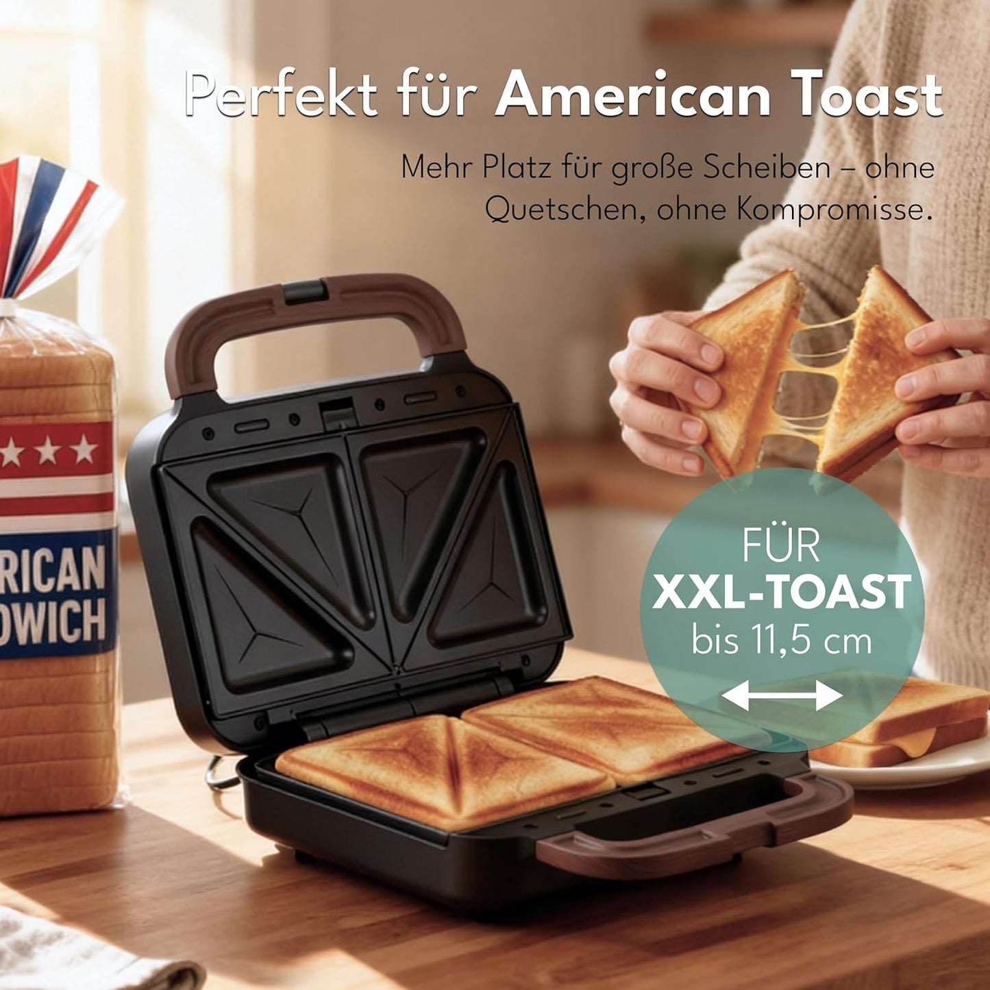Sandwichmaker 3-in-1 mit Grill- und Waffeleinsätzen, Schwarz - 750w