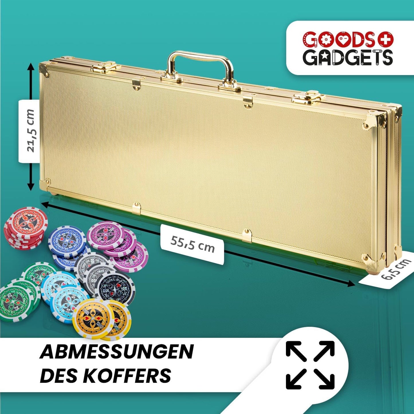 Profi Pokerkoffer Set mit 500 Chips und Zubehör, Gold 500 Chips