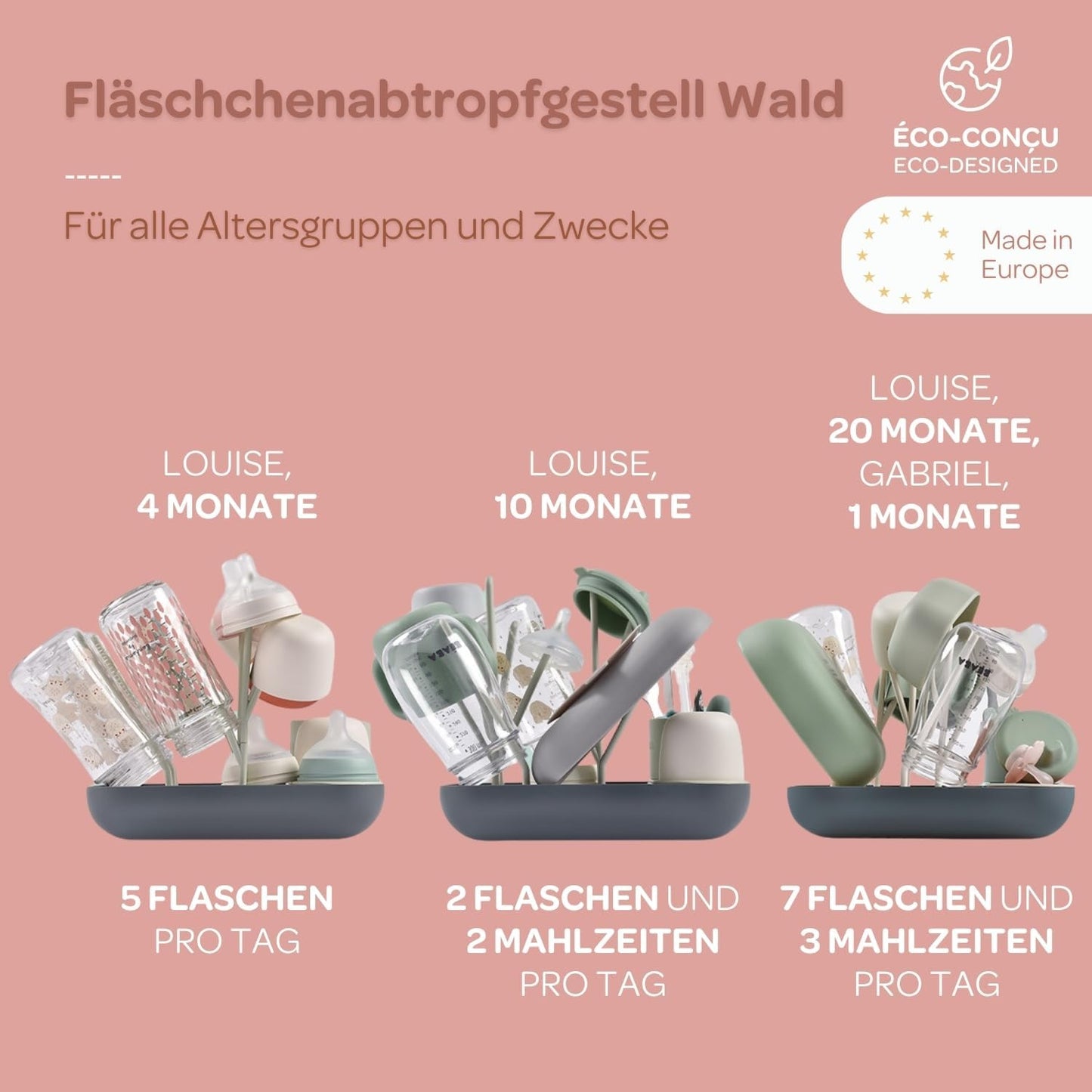Modulares Abtropfgestell für Babyflaschen und Geschirr, Orange