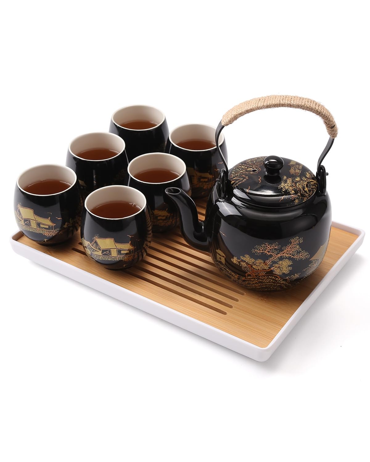 Japanisches Teeservice mit Kanne und Tassen, 1. Schwarz