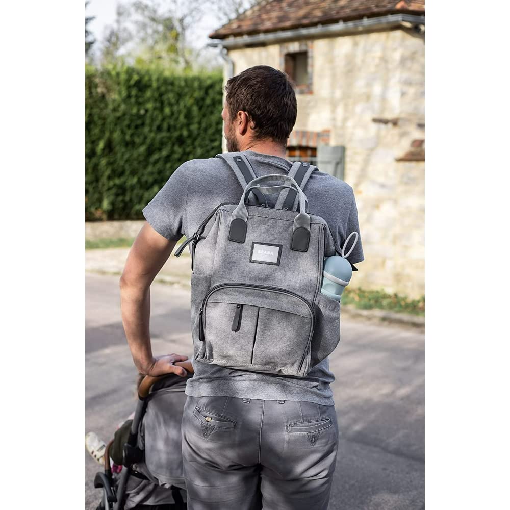 Wickelrucksack für Babys mit Wickelunterlage, Graumeliert