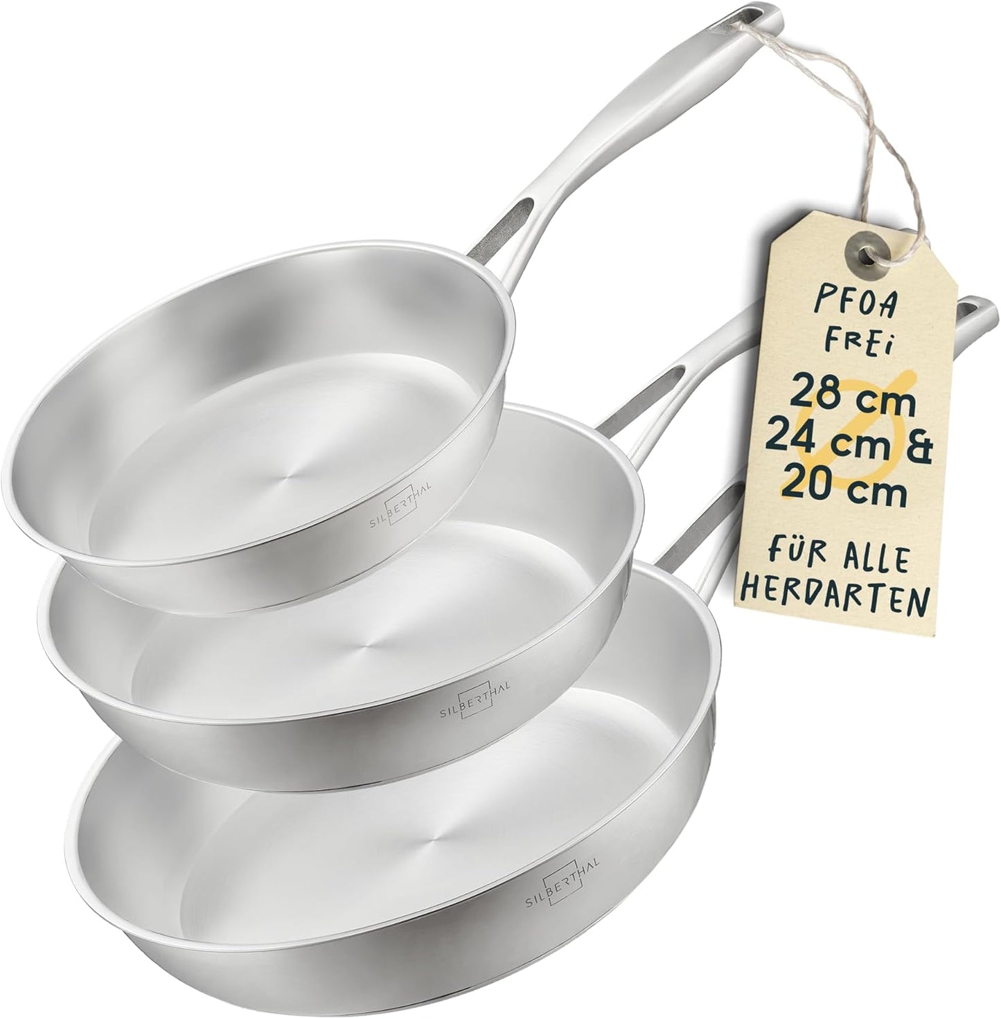 3-teiliges Pfannen-Set, Unbeschichtet 3er Set | 20, 24 + 28cm