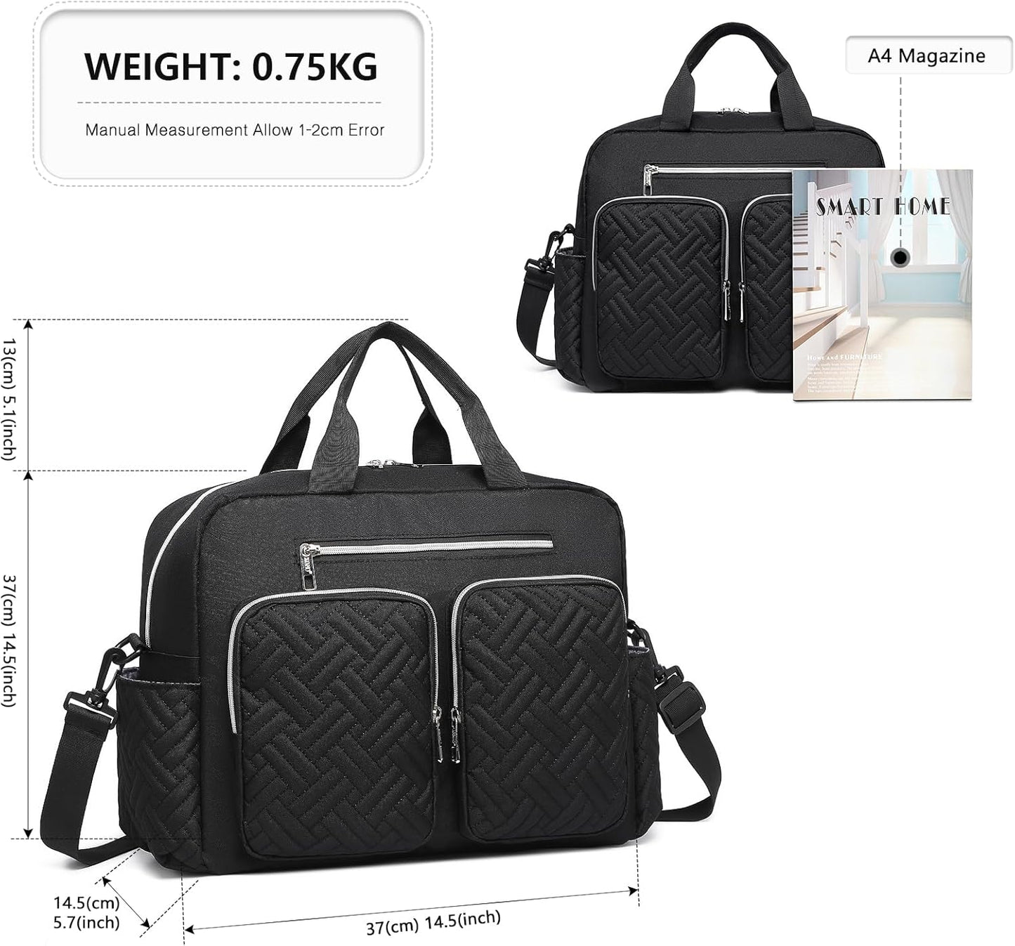 Baby-Wickeltasche mit Wickelauflage, 37 Zentimeter x 14,5 Zentimeter x 37 Zentimeter Grosse Tasche mit Wickelauflage Schwarz