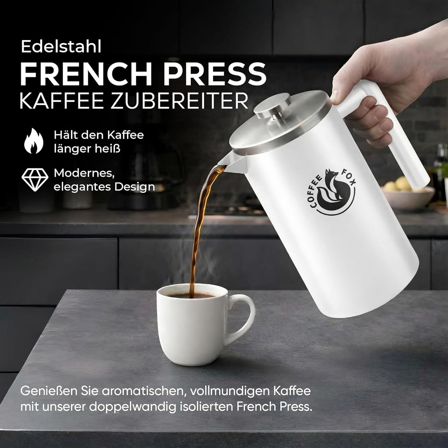 Französische Kaffeepresse, 1000 ml Weiss