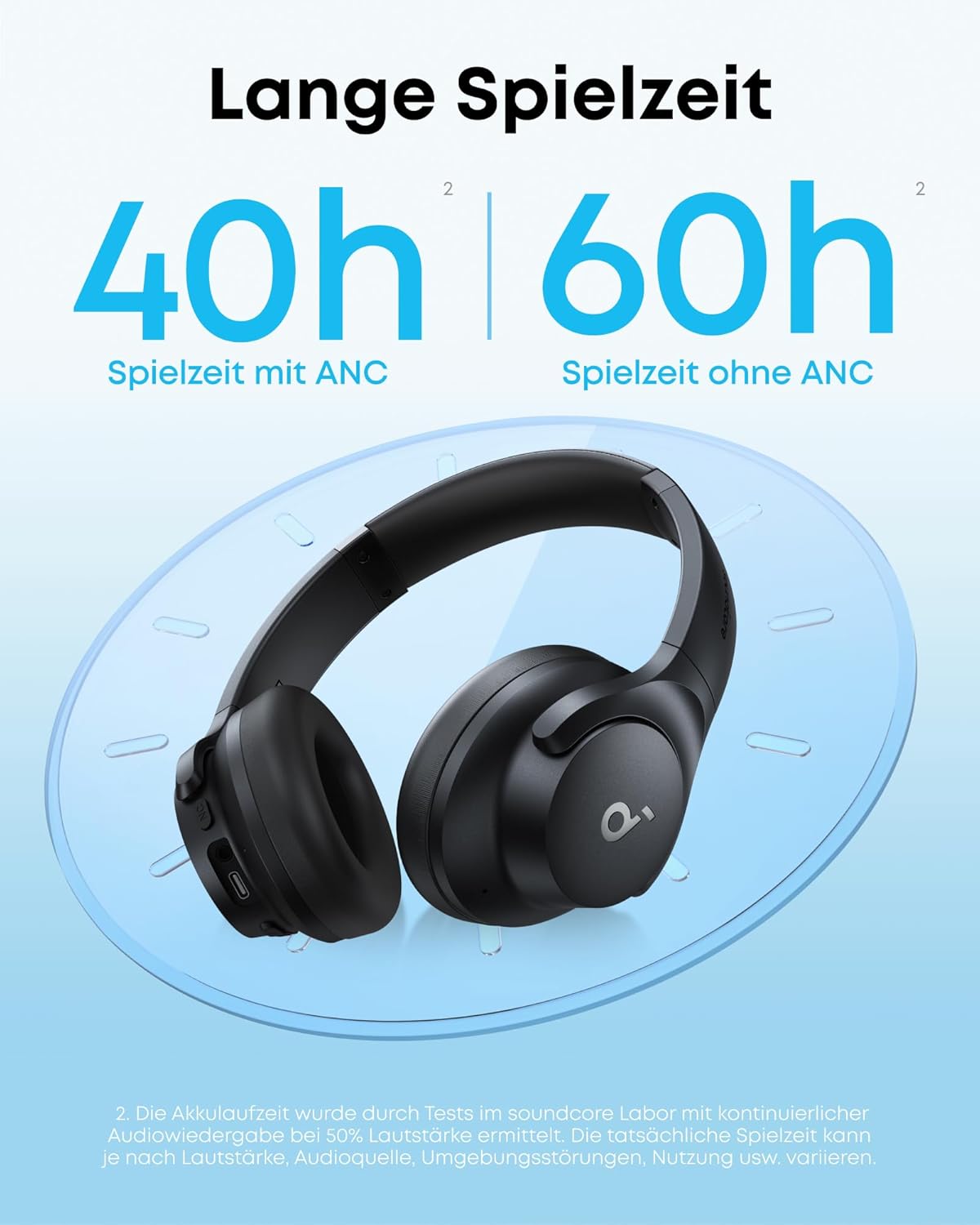 Q20i Bluetooth Over-Ear-Kopfhörer mit ANC, Schwarz