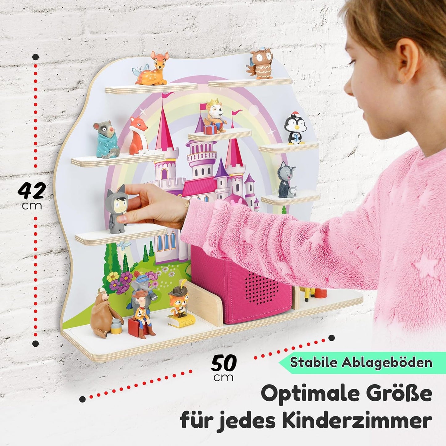 Holzregal für Musikbox und 50 Tonies, Groß Märchenschloss
