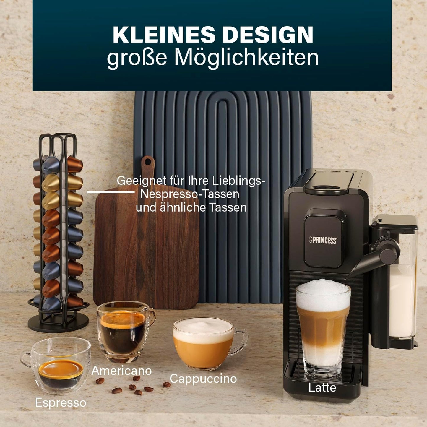 Kapselmaschine mit Milchsystem, Mit automatischem Milchsystem