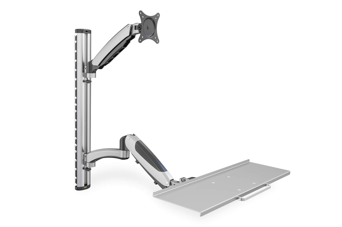 Flexible Monitorhalterung mit Tastaturablage, Halterung mit Tastaturablage Bis 27" | Max.: 6 kg | VESA: 75x75 bis 100x100 mm Silber