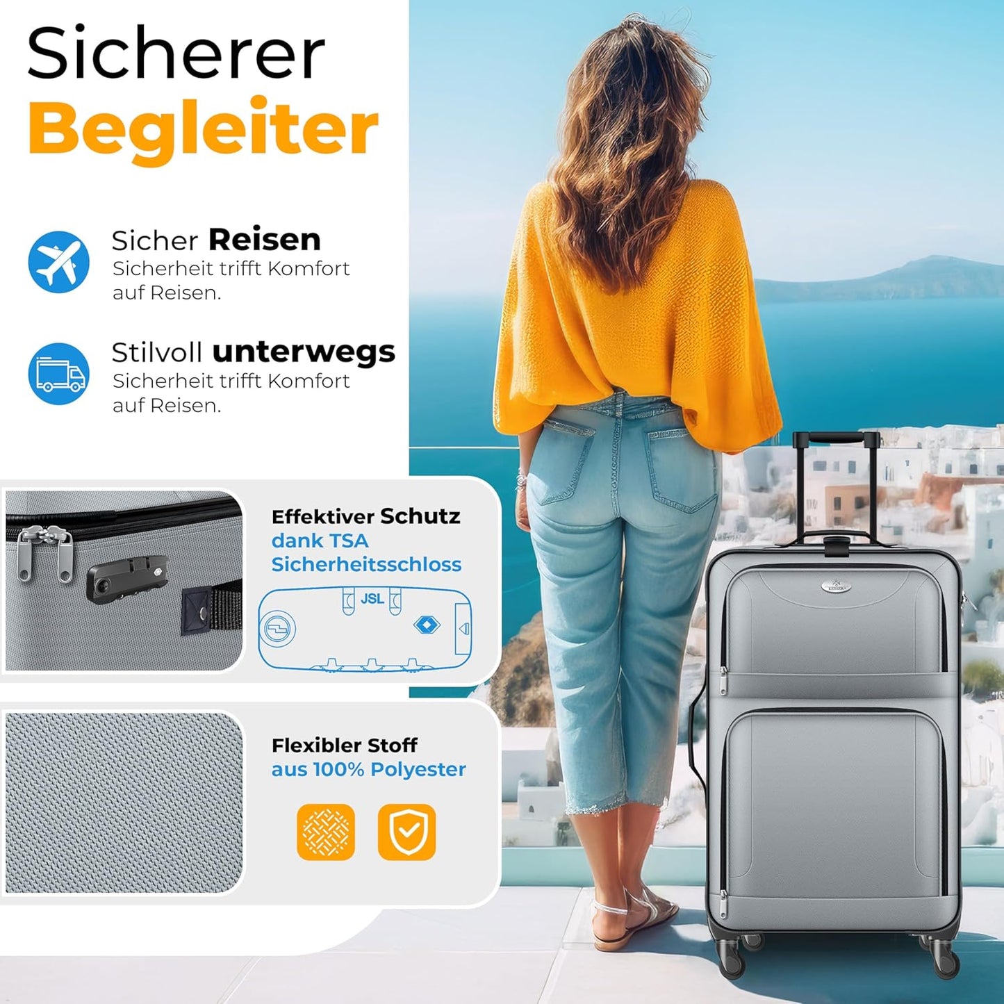 4-teiliges Reisekoffer-Set, Grau