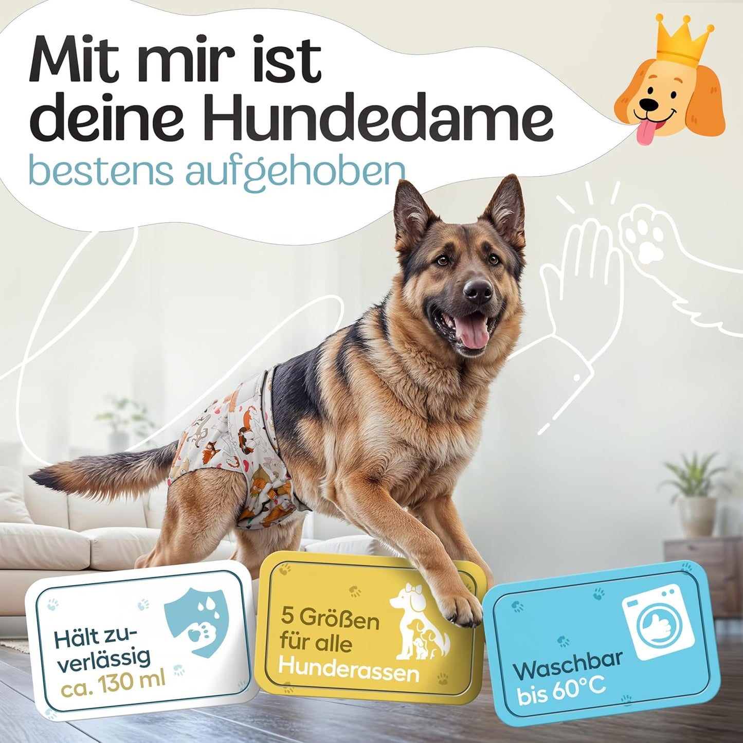 3 x Hundewindeln, Hund & Waldtiere /  L (51 - 66cm)