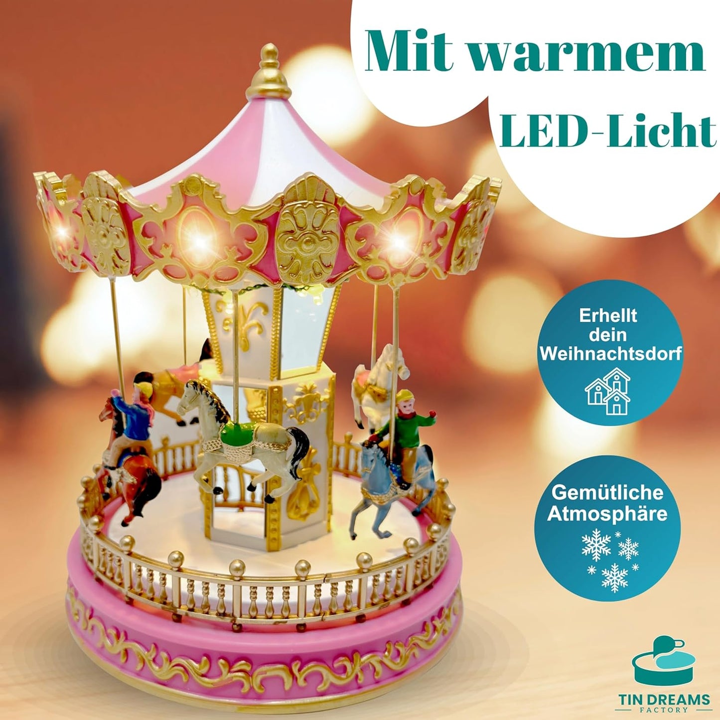 Bewegliches Weihnachtskarussell mit Musik und LED-Lichtern