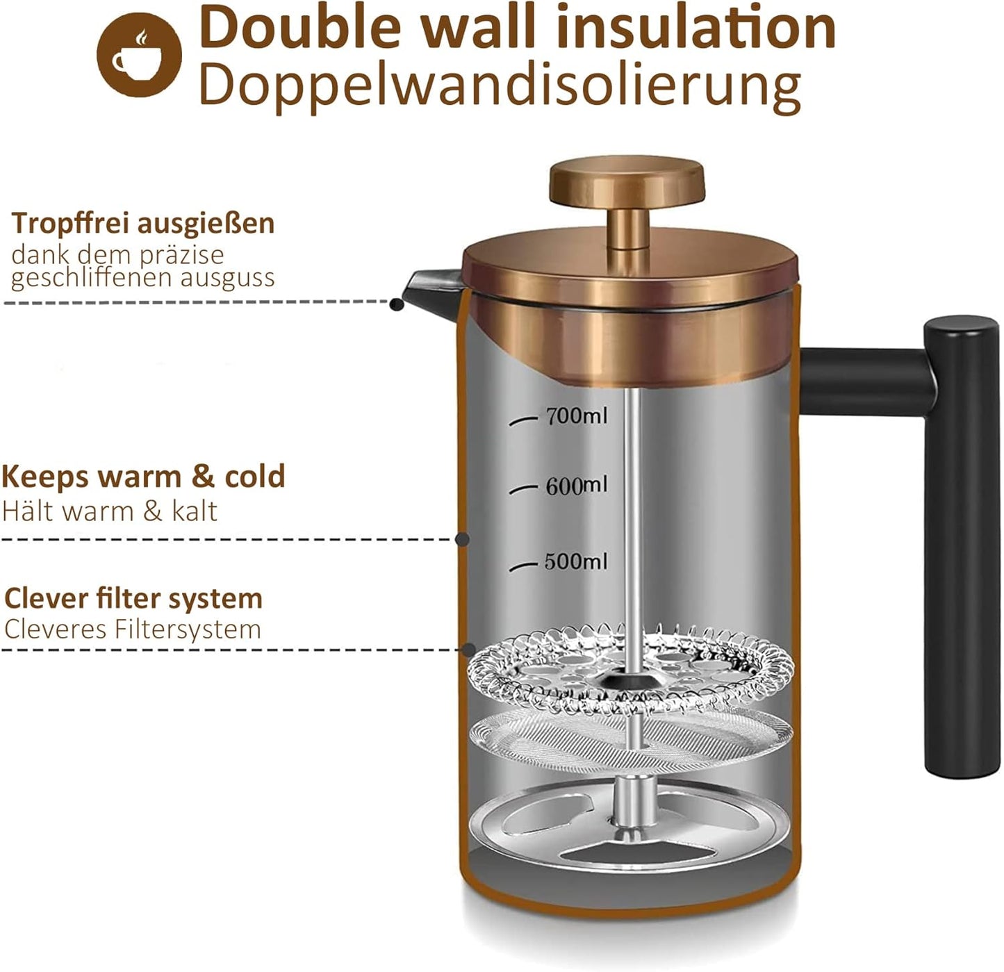 French Press, 1000ml / Schwarz