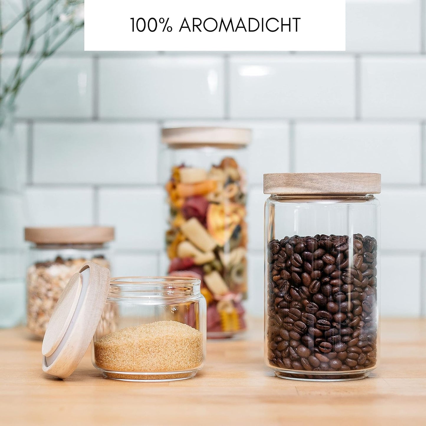 4-teiliges Vorratsgläser-Set, stapelbar, luftdicht, 4x gemischt
