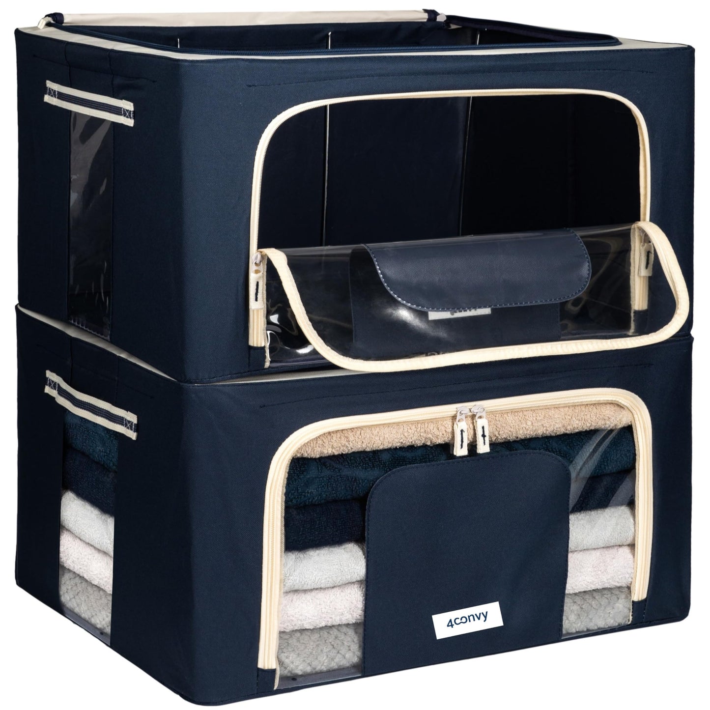 Faltbare Kleideraufbewahrungsboxen mit Reissverschluss, 2 x 24L, 2x24L Blau
