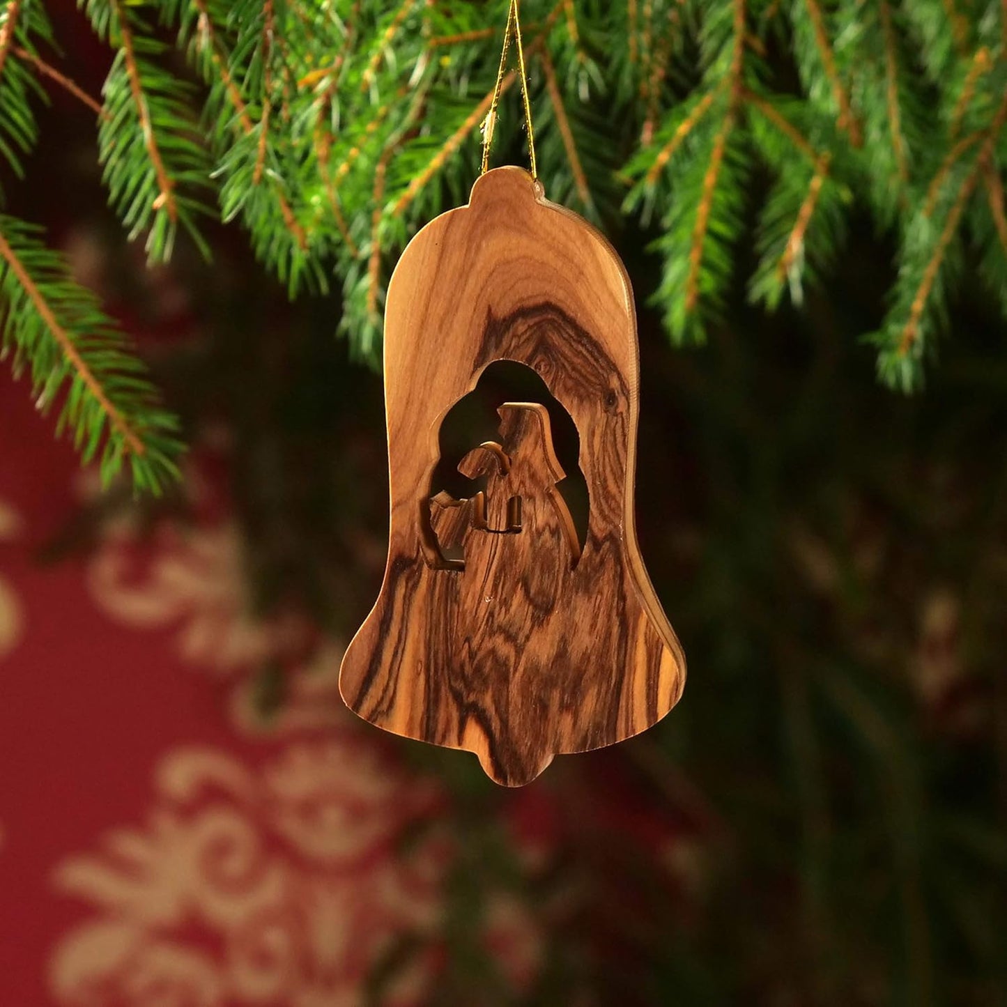 3-teiliges Baumschmuck-Set - Krippe, Glocke mit Rinde