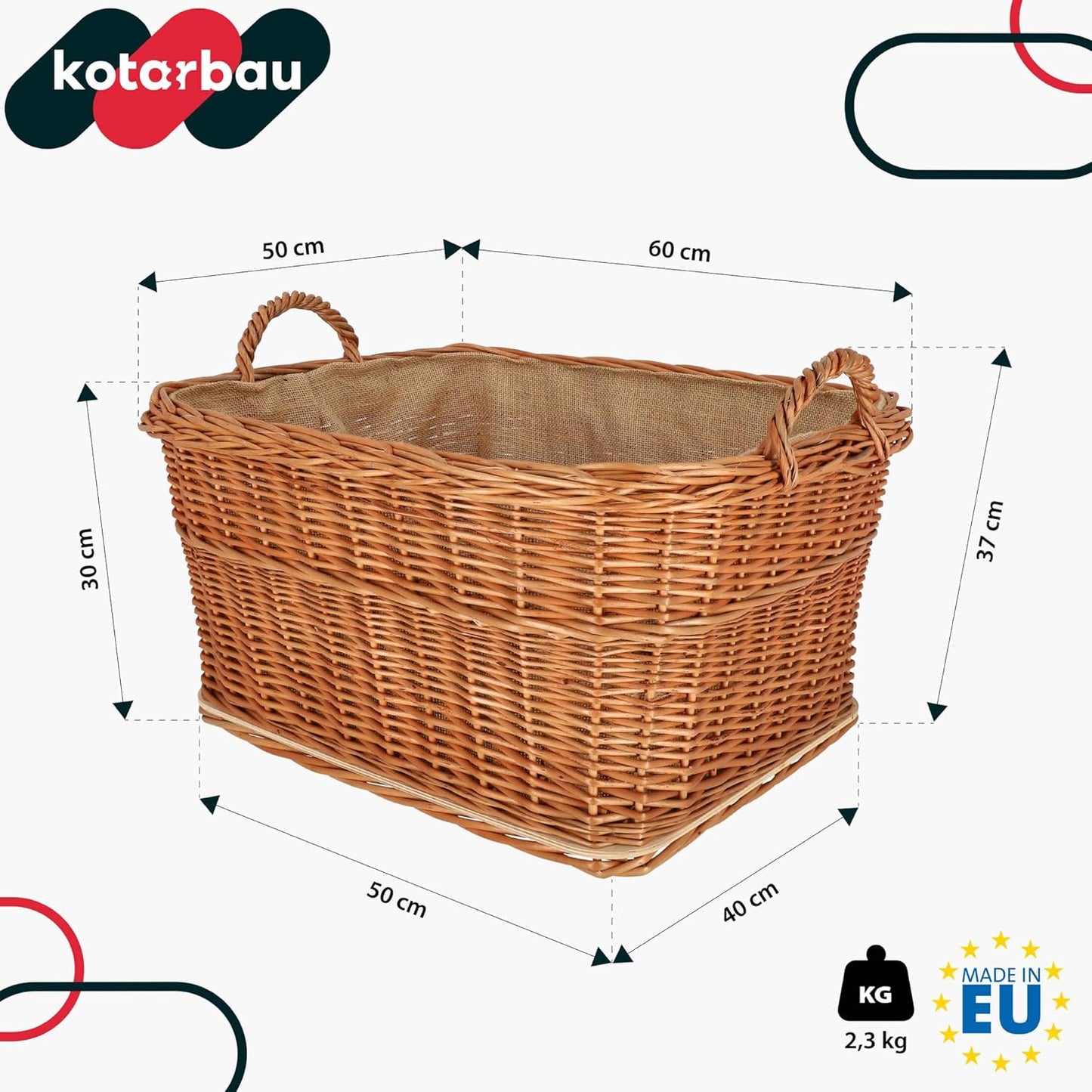 Weidenkorb für Kaminholz, Naturfarbe 60x50 cm