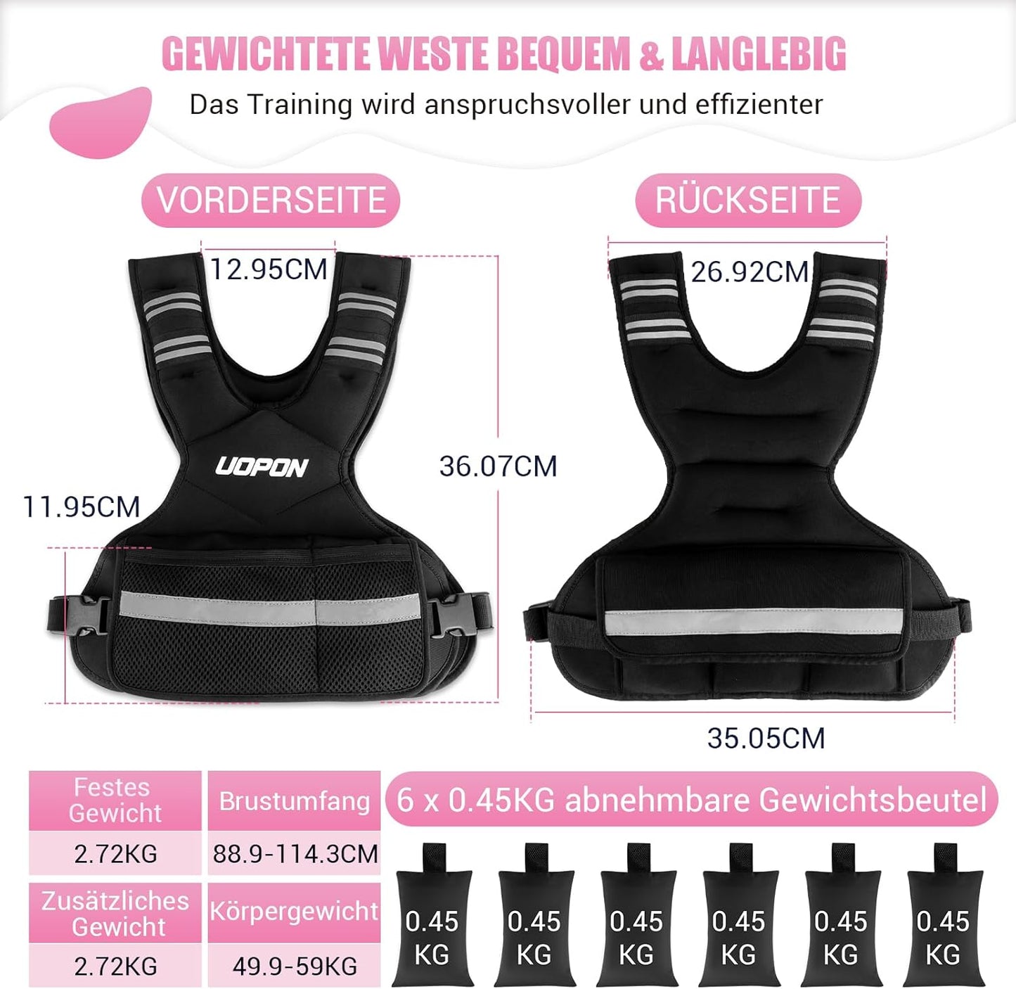 Gewichtsweste für Frauen, Hellschwarz