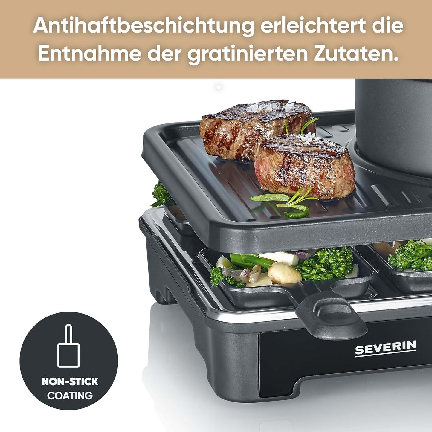 2-in-1 Raclette-Fondue-Kombination für 8 Personen, NEU Black Line