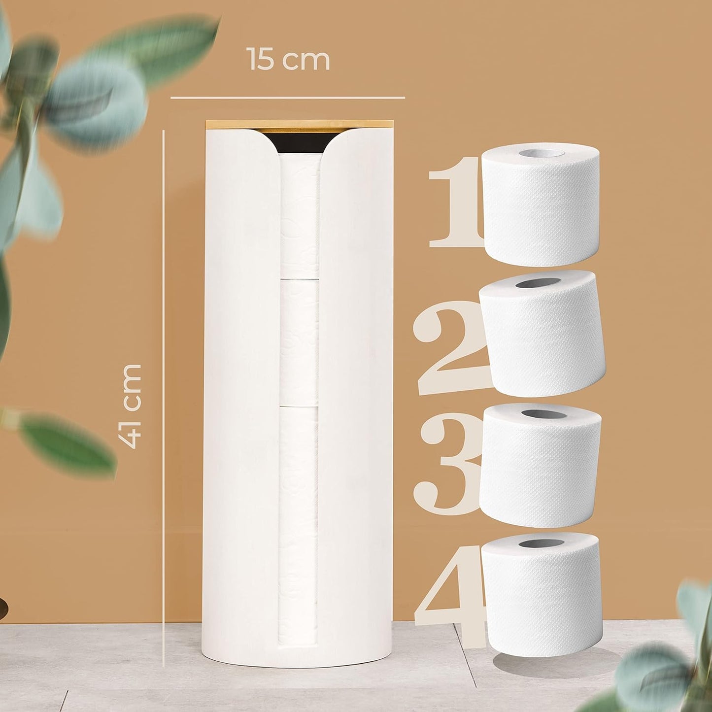 Toilettenpapierhalter aus Bambus, Weiss Toilettenpapieraufbewahrung 4 Rollen